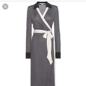 NWT DVF midi length wrap dress grey black white